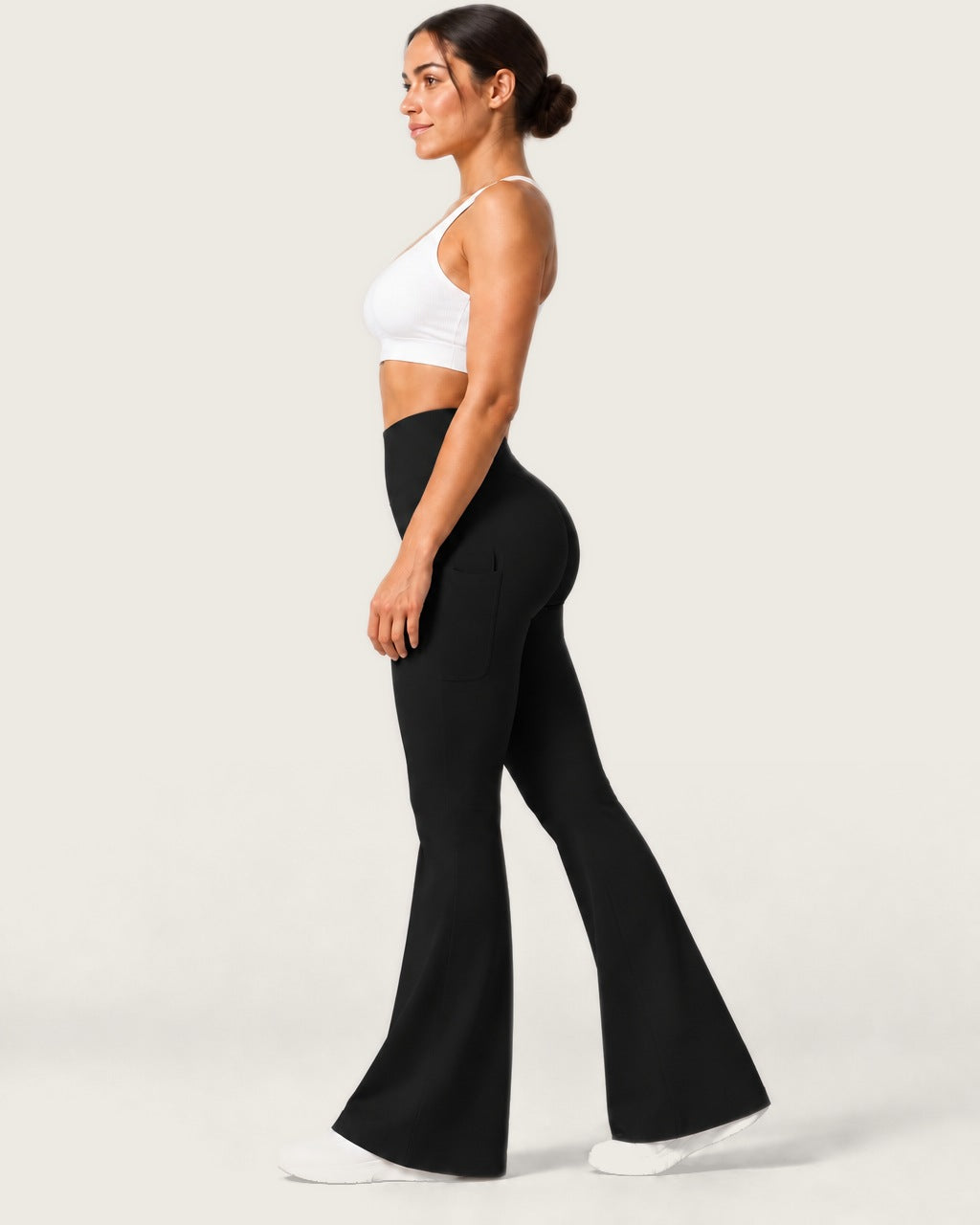 ROMY Sculpt Pocket Flare Pant in Black — side profile