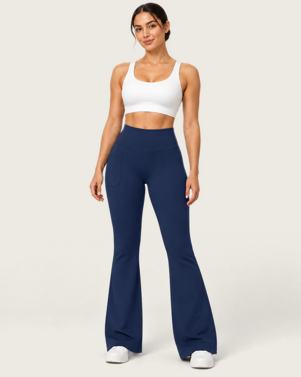 ROMY Sculpt Pocket Flare Pant in Navy — front view