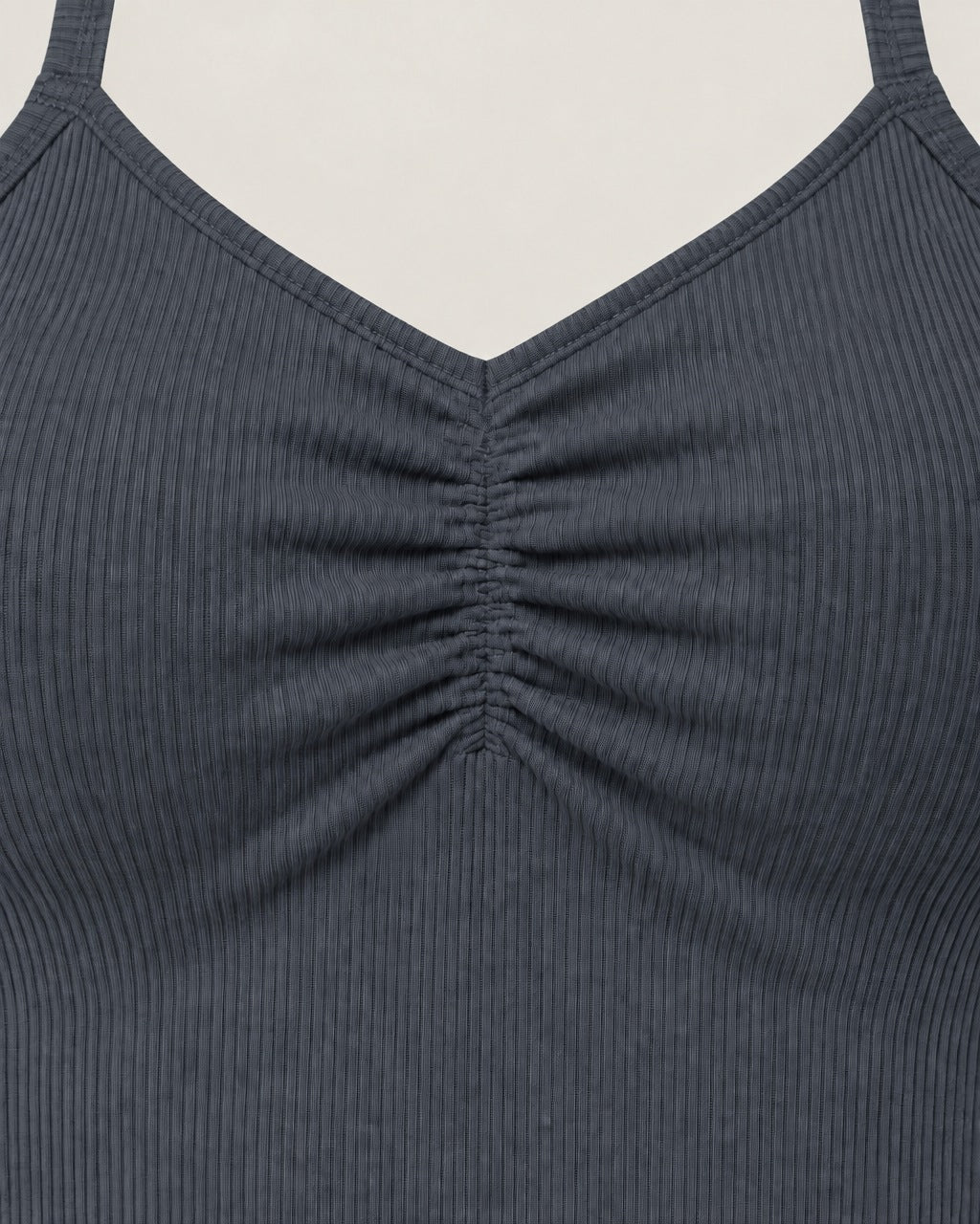 ROMY Sculpt Ruched Cami in Charcoal — close-up detail