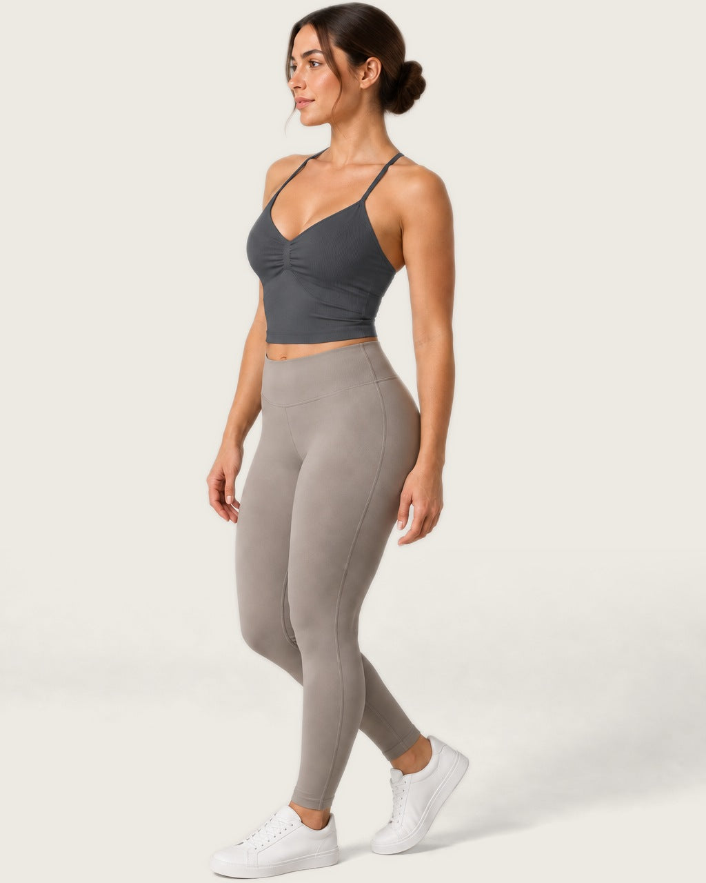 ROMY Sculpt Ruched Cami in Charcoal — side profile