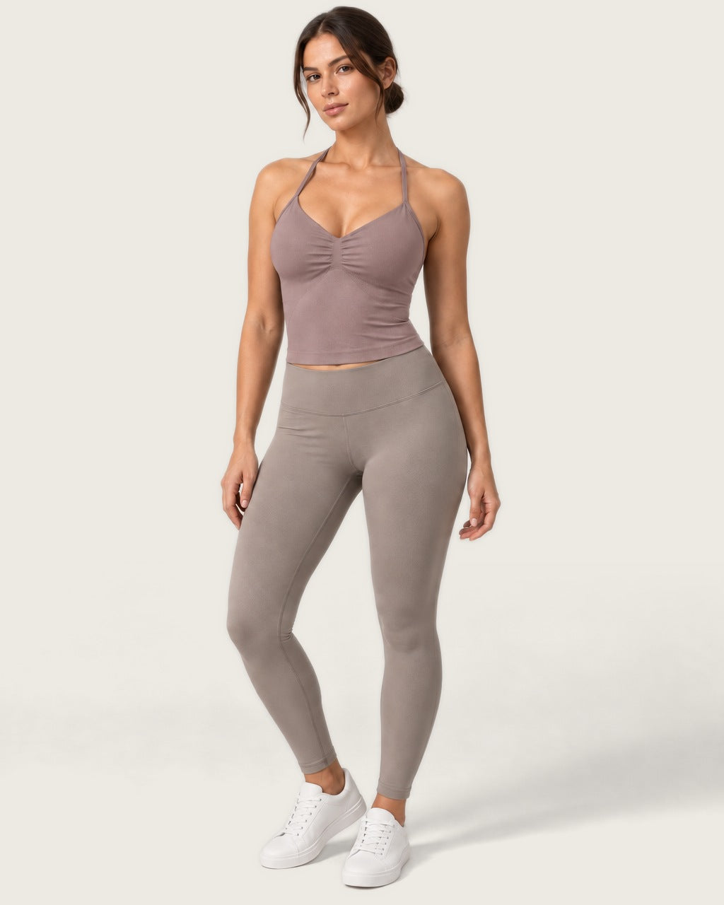 ROMY Sculpt Ruched Cami in Clay — front view