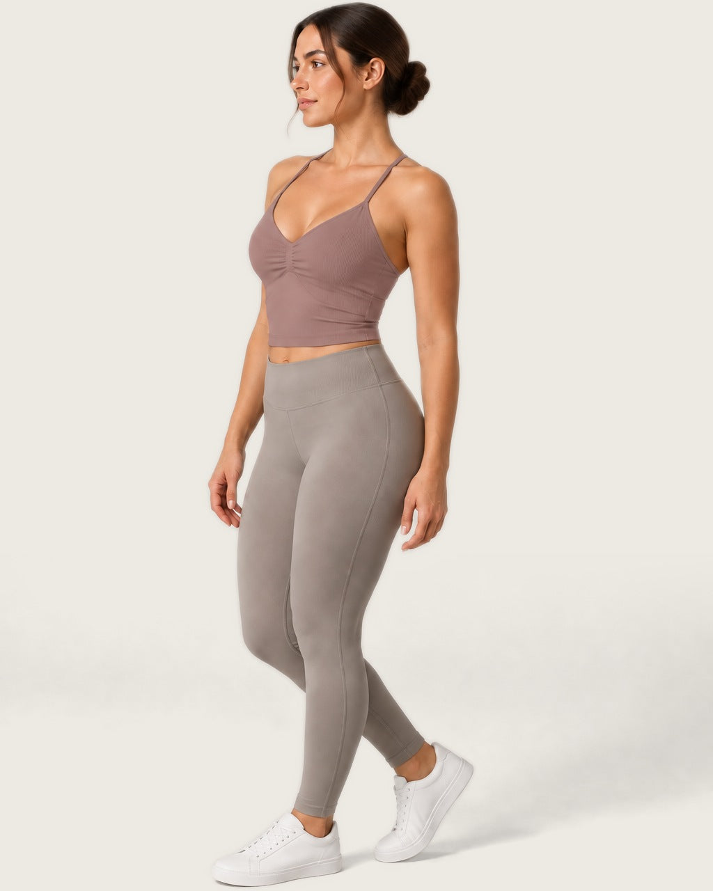 ROMY Sculpt Ruched Cami in Clay — side profile