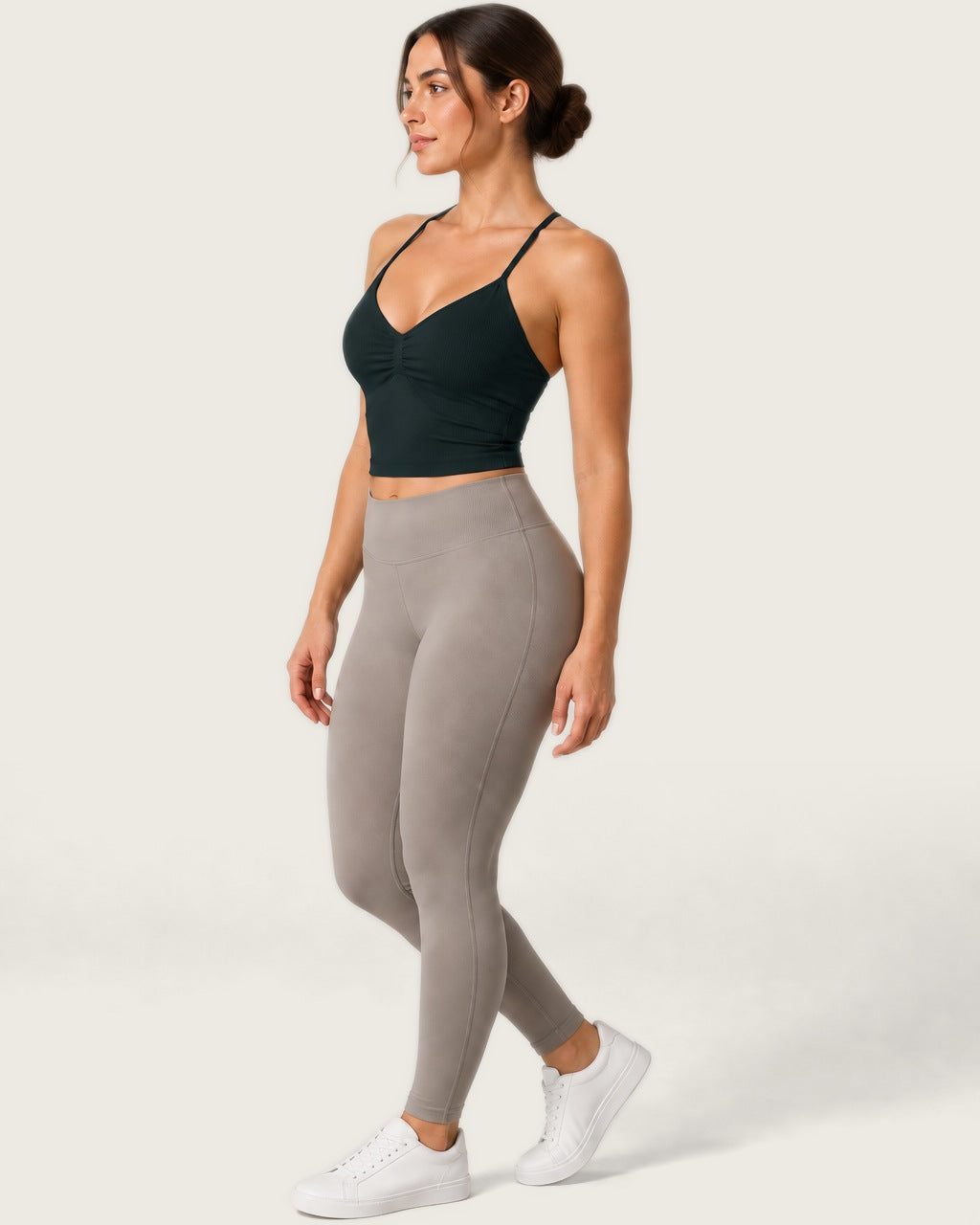 ROMY Sculpt Ruched Cami in Forest — side profile