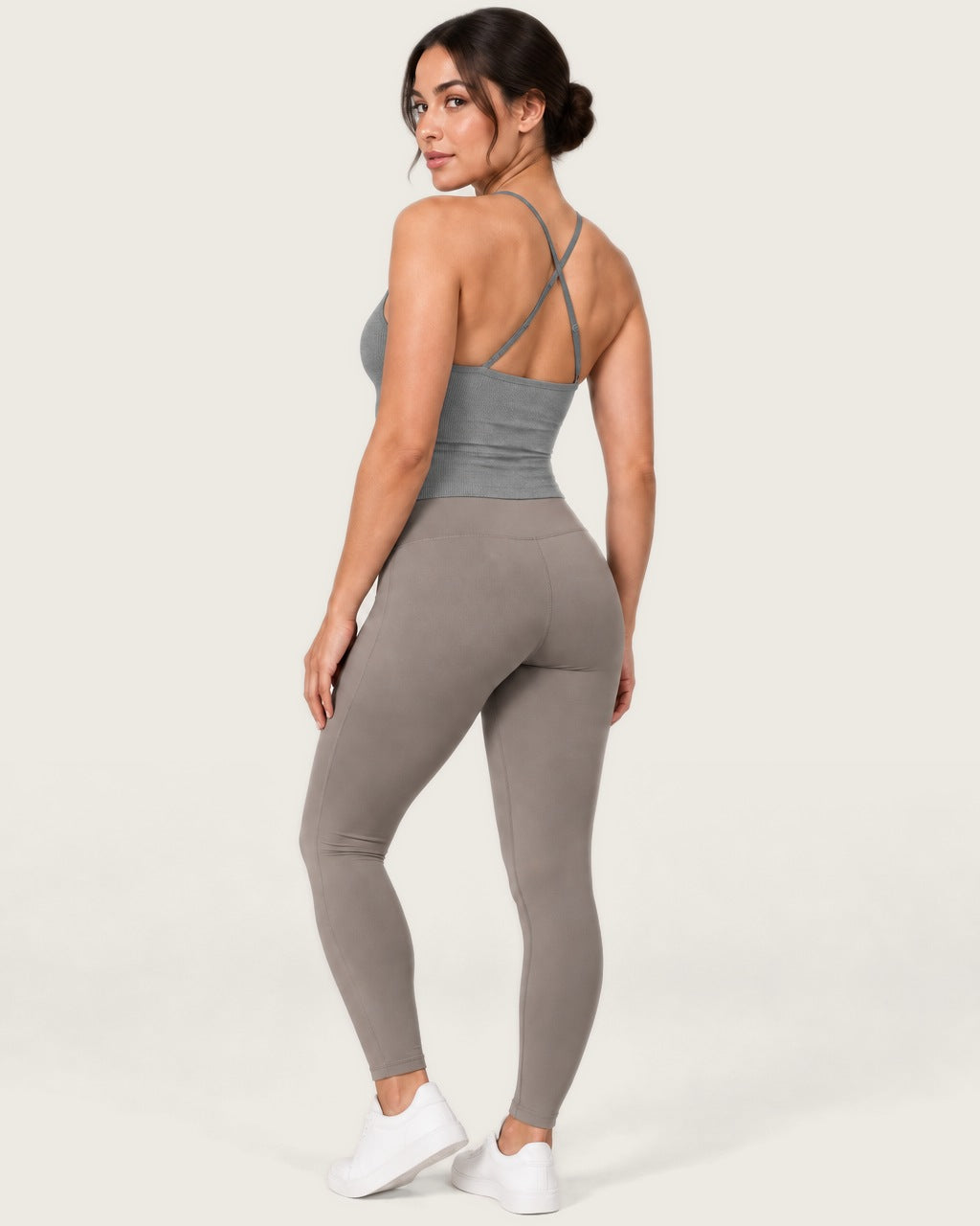 ROMY Sculpt Ruched Cami in Heather Grey — three-quarter back view
