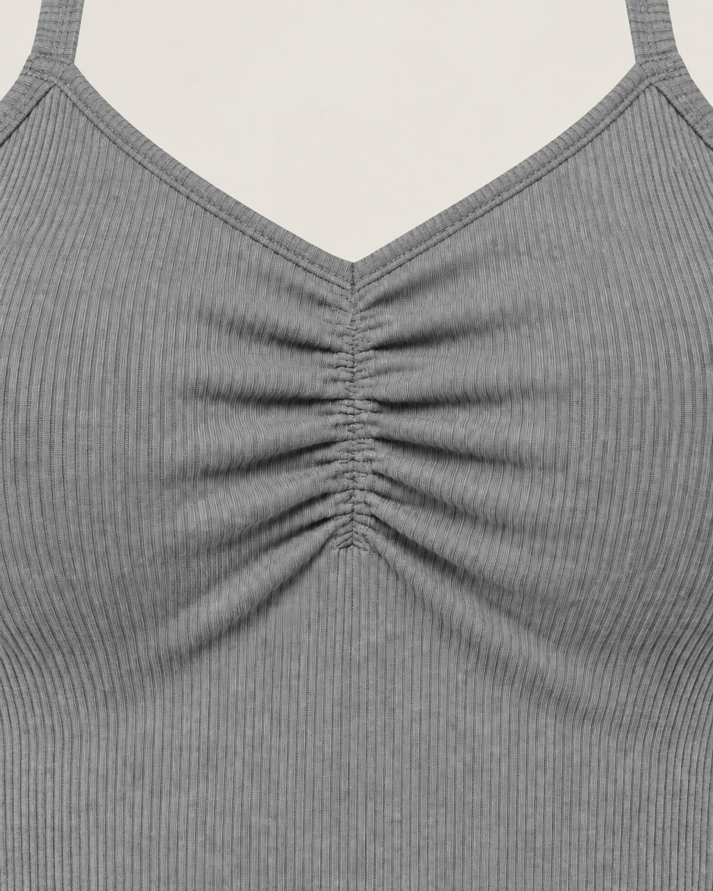 ROMY Sculpt Ruched Cami in Heather Grey — close-up detail