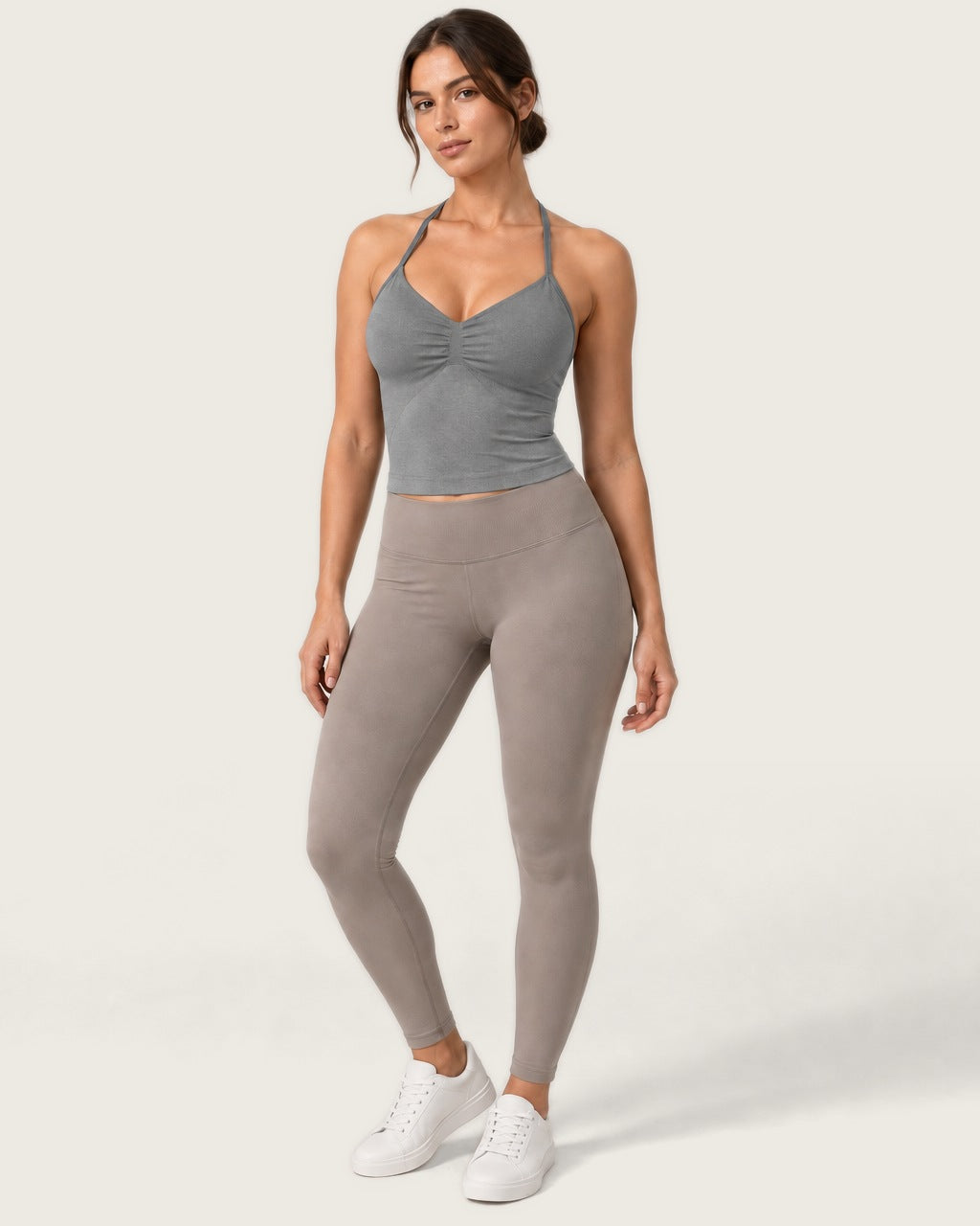 ROMY Sculpt Ruched Cami in Heather Grey — front view