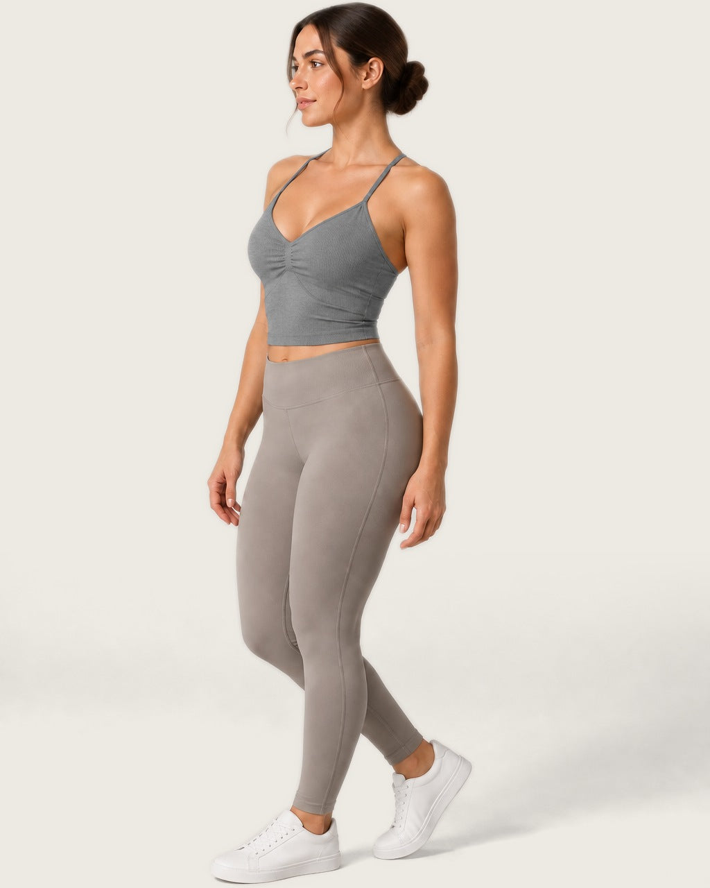 ROMY Sculpt Ruched Cami in Heather Grey — side profile