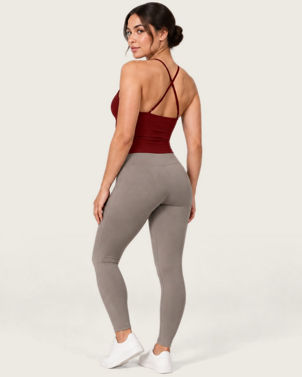 ROMY Sculpt Ruched Cami in Merlot — three-quarter back view