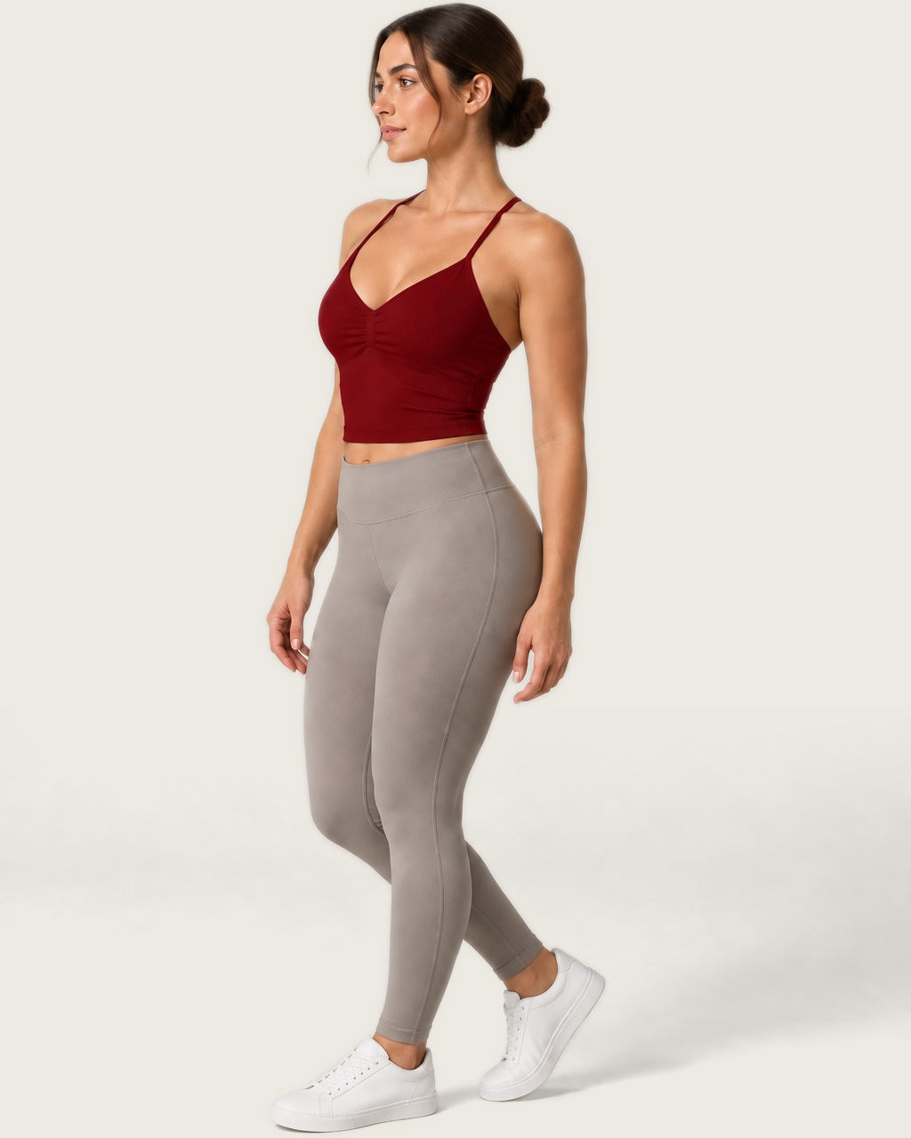 ROMY Sculpt Ruched Cami in Merlot — side profile