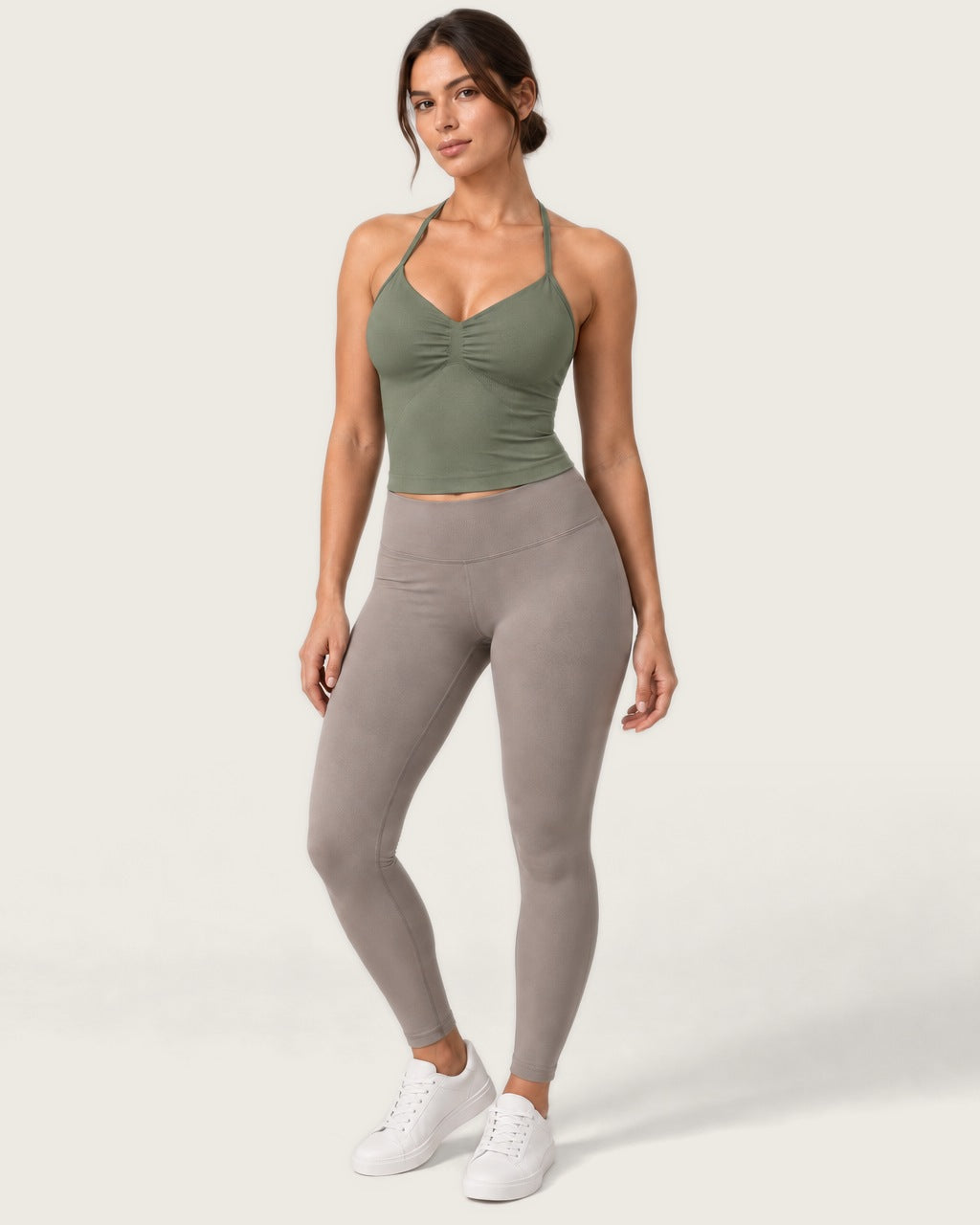 ROMY Sculpt Ruched Cami in Sage — front view