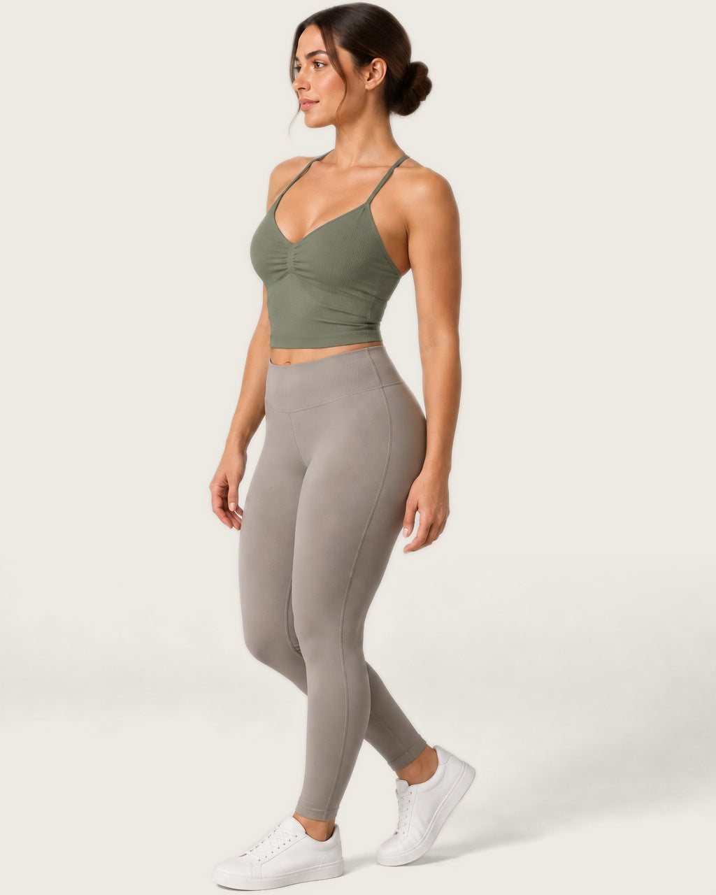 ROMY Sculpt Ruched Cami in Sage — side profile