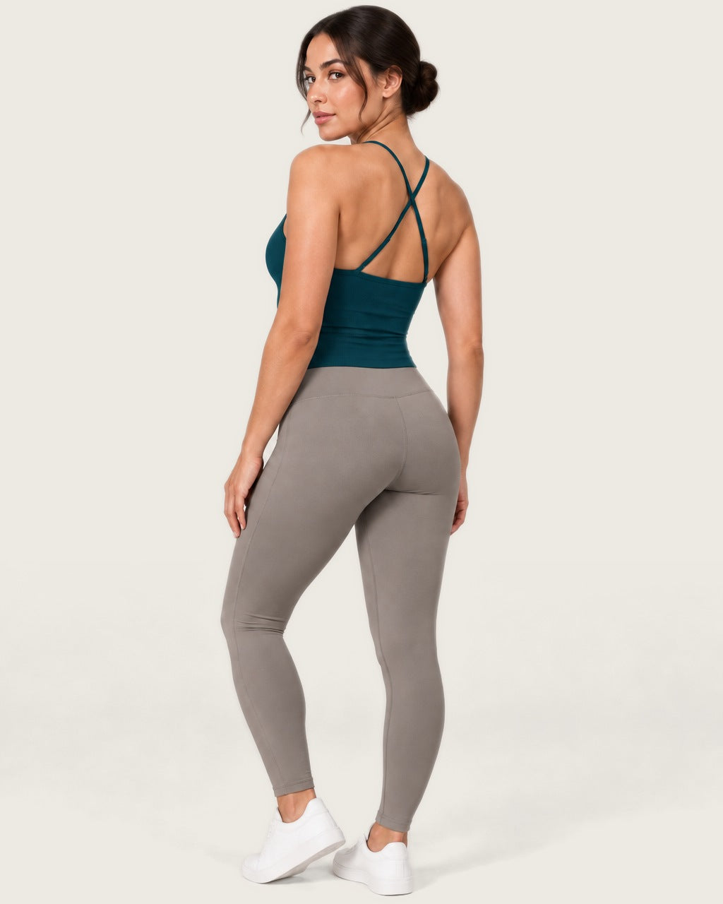 ROMY Sculpt Ruched Cami in Teal — three-quarter back view
