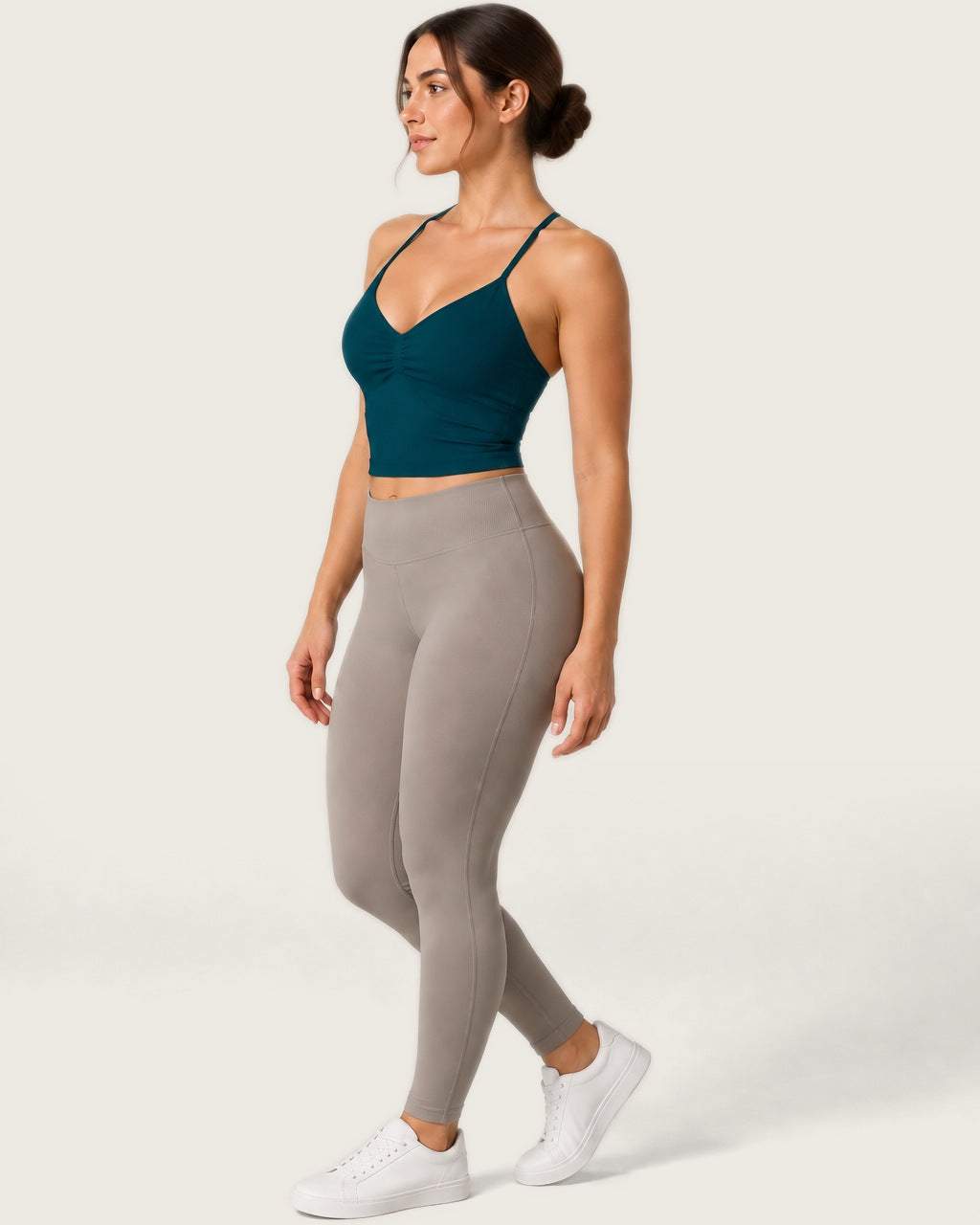 ROMY Sculpt Ruched Cami in Teal — side profile