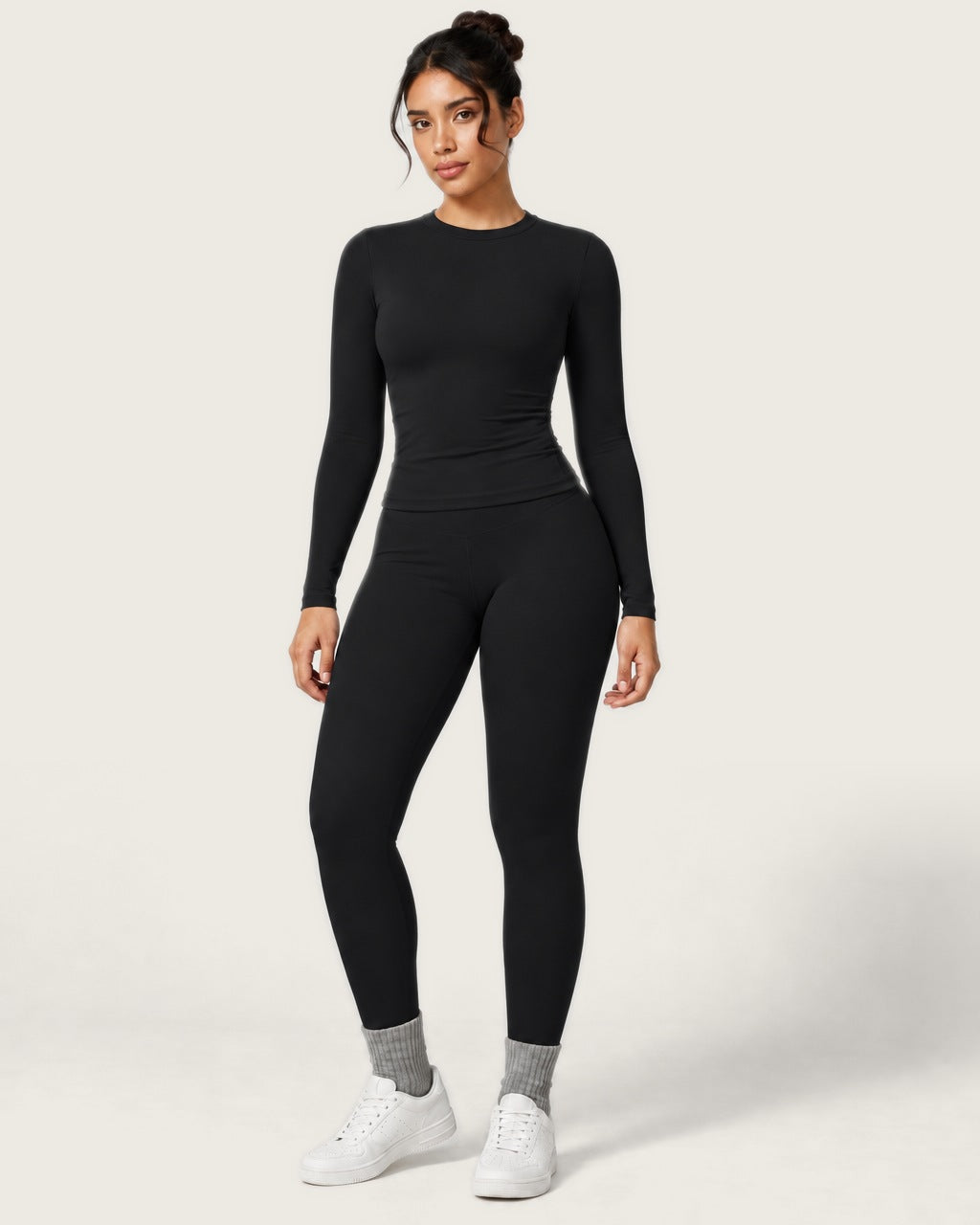 ROMY Studio Long Sleeve Set in Black — front view
