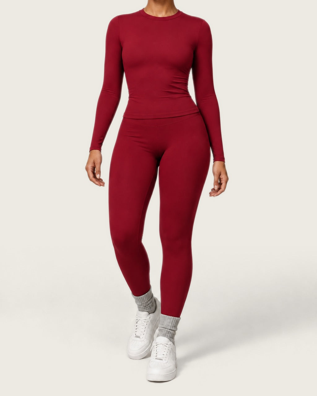ROMY Studio Long Sleeve Set in Crimson — product view