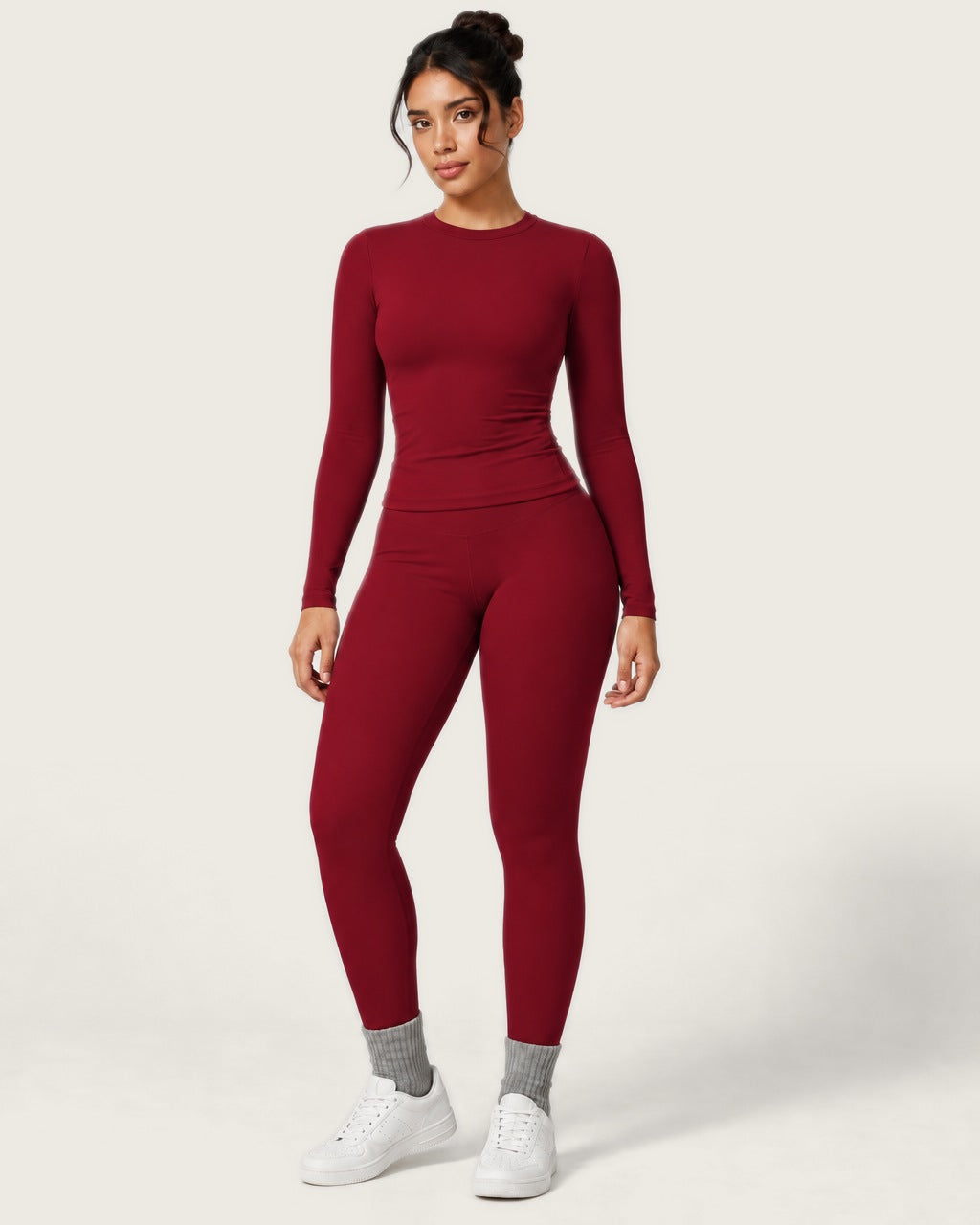 ROMY Studio Long Sleeve Set in Crimson — front view