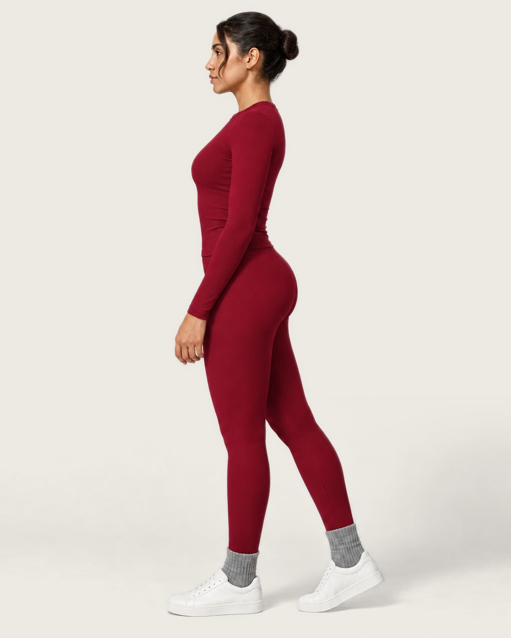 ROMY Studio Long Sleeve Set in Crimson — side profile