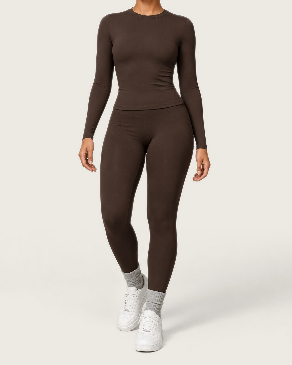 ROMY Studio Long Sleeve Set in Espresso — product view