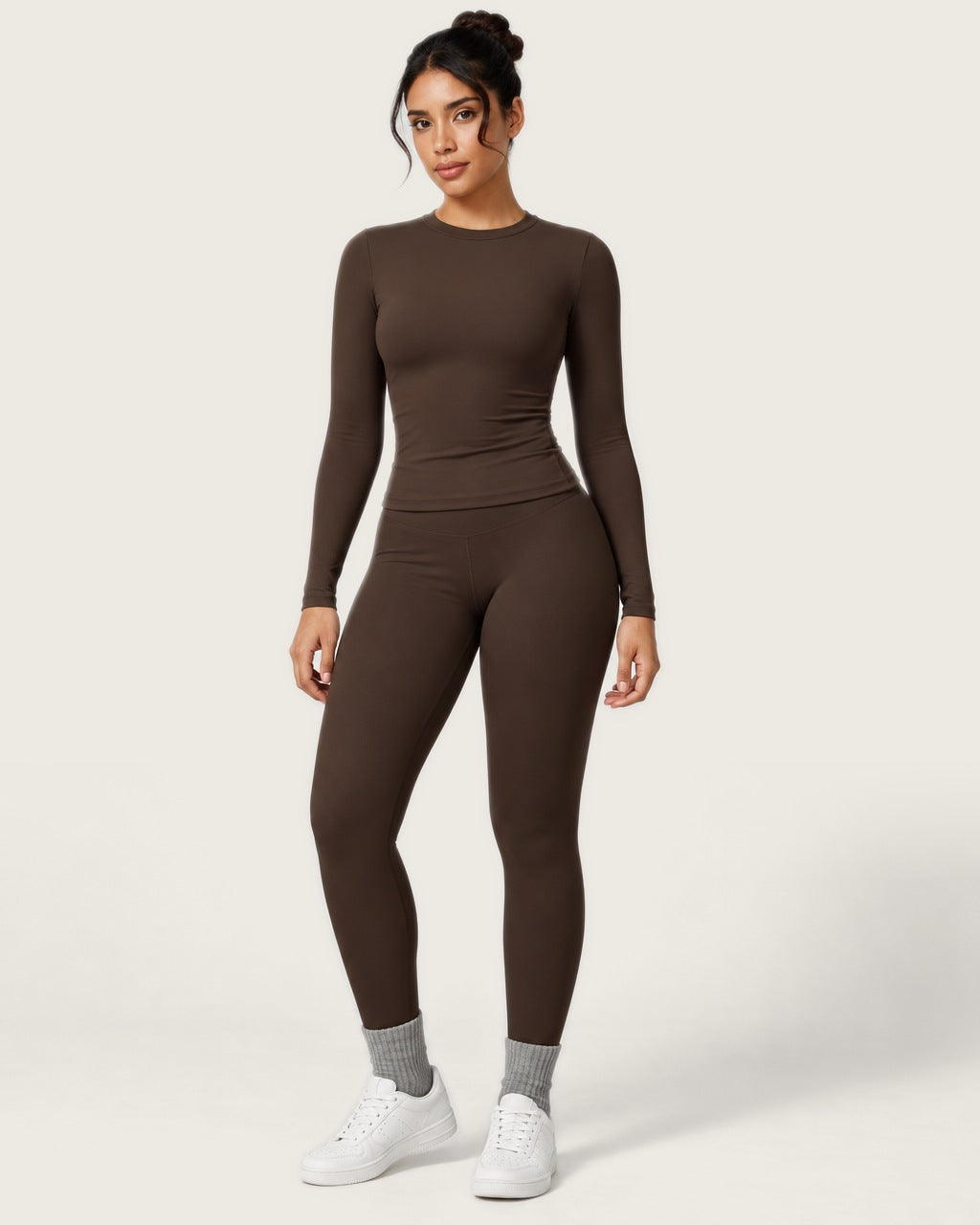 ROMY Studio Long Sleeve Set in Espresso — front view