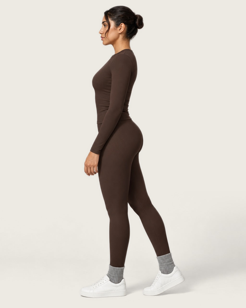 ROMY Studio Long Sleeve Set in Espresso — side profile