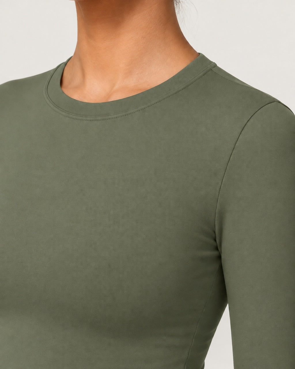 ROMY Studio Long Sleeve Set in Olive — close-up of waistband and fabric