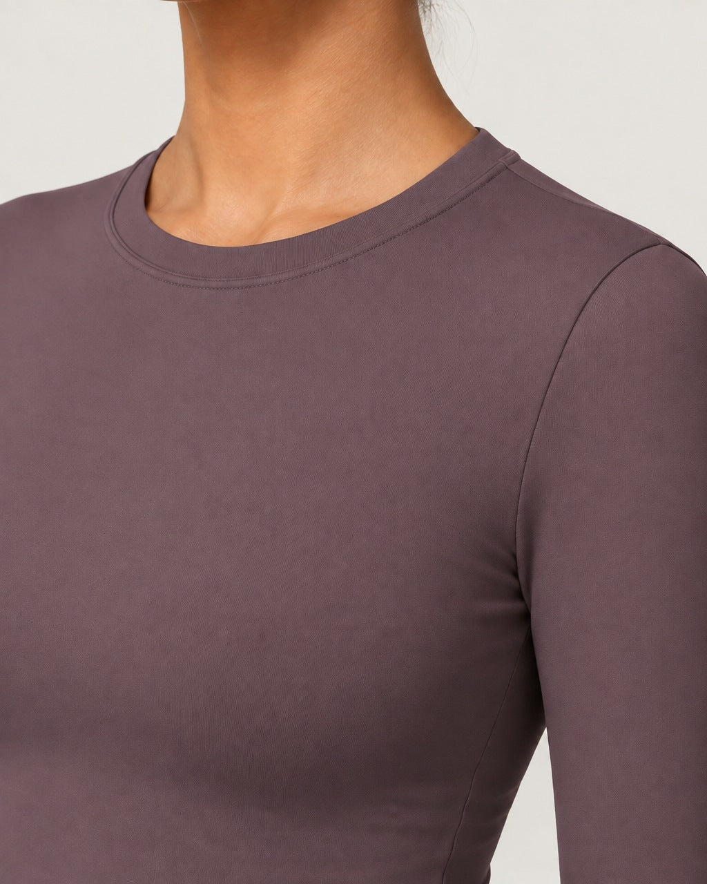 ROMY Studio Long Sleeve Set in Plum — close-up of waistband and fabric