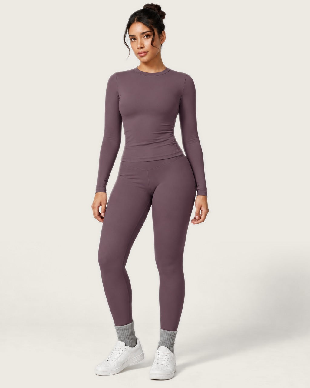 ROMY Studio Long Sleeve Set in Plum — front view
