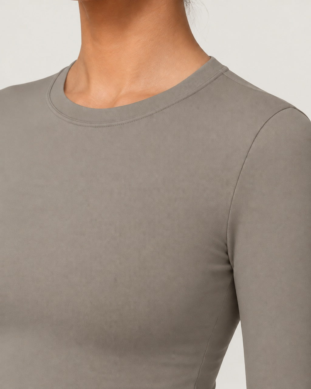 ROMY Studio Long Sleeve Set in Taupe — close-up of waistband and fabric