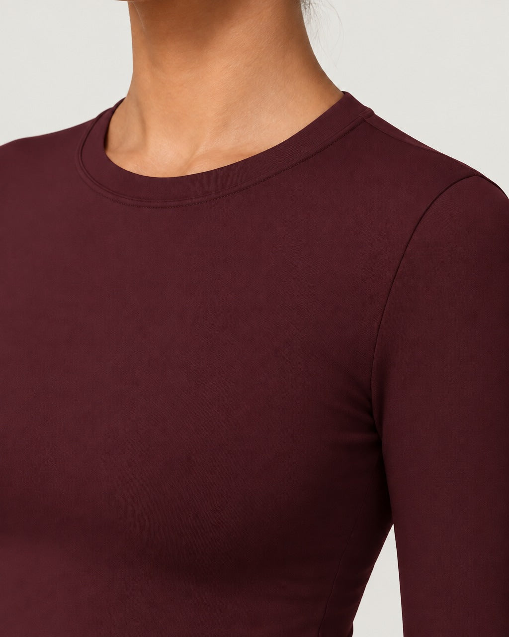 ROMY Studio Long Sleeve Set in Wine — close-up of waistband and fabric