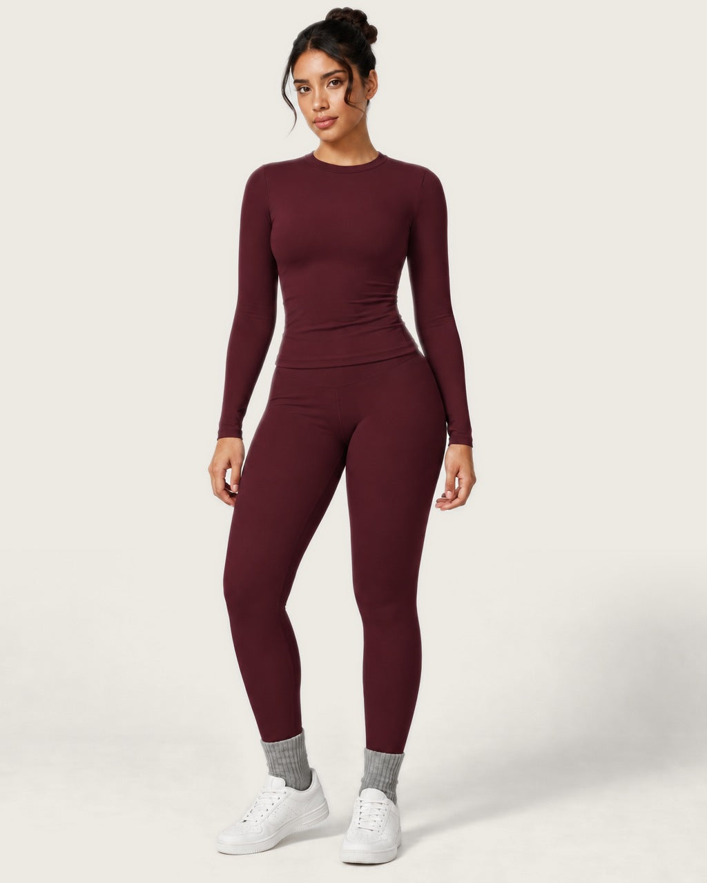 ROMY Studio Long Sleeve Set in Wine — front view