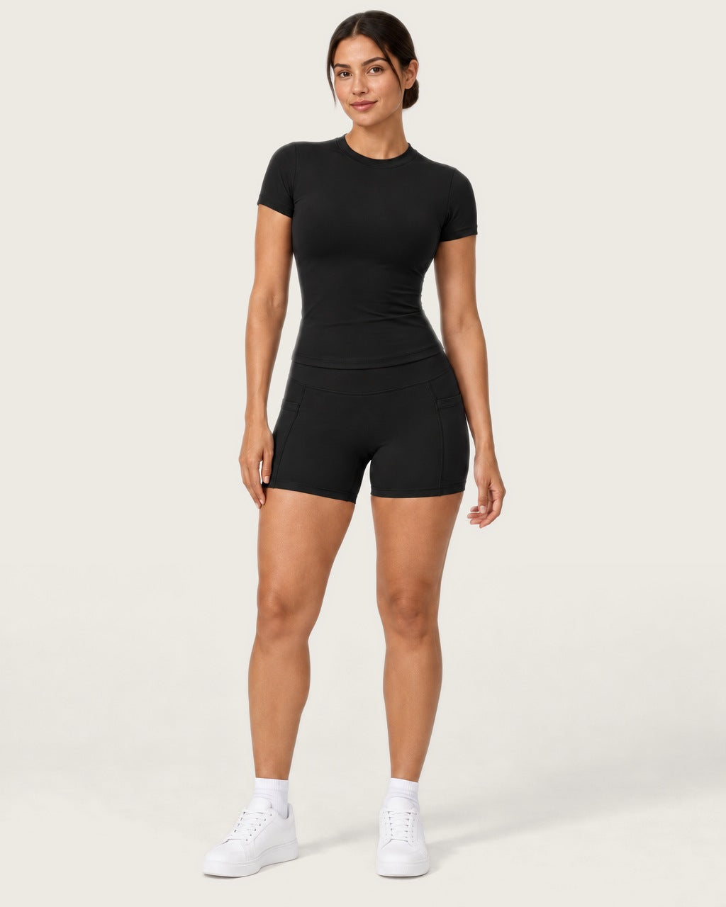 ROMY Studio Pocket Short Set in Black — front view
