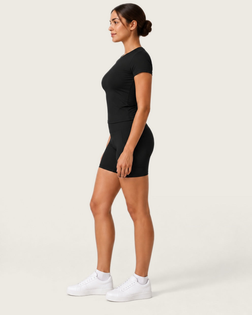 ROMY Studio Pocket Short Set in Black — side profile