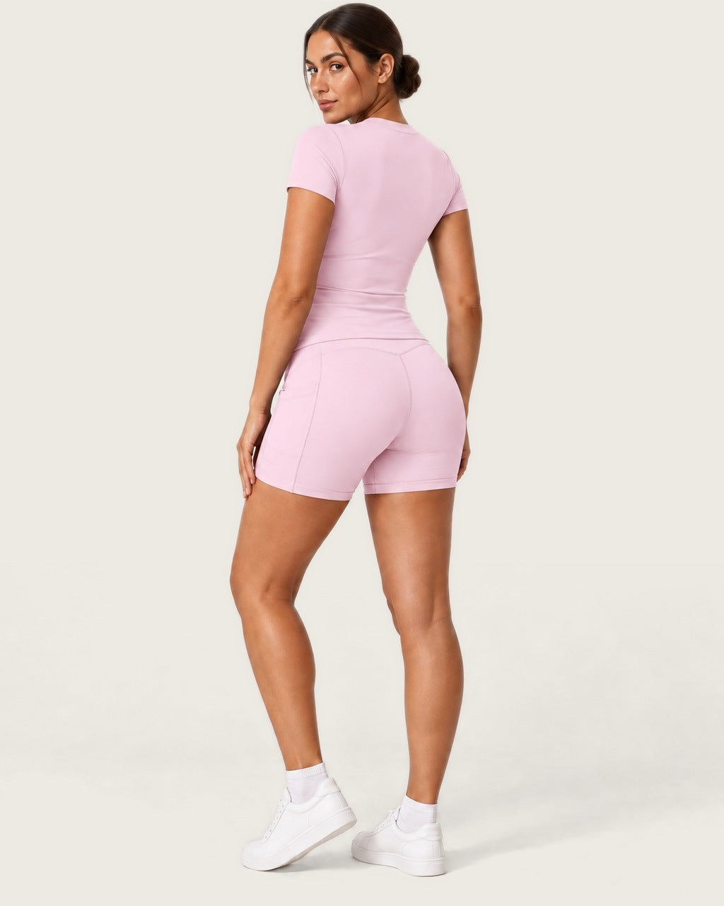 ROMY Studio Pocket Short Set in Blossom — three-quarter back view