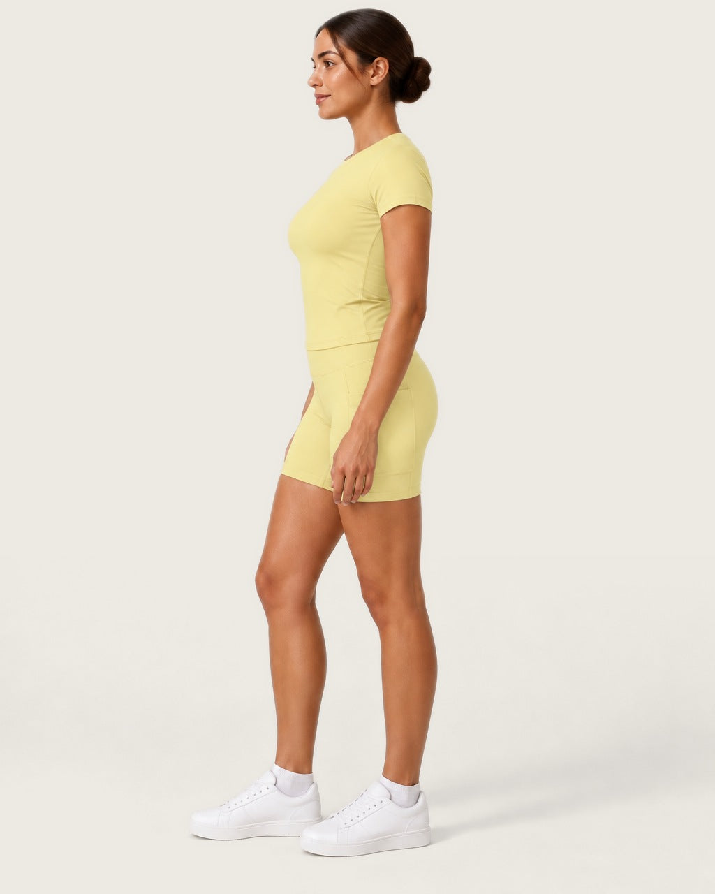 ROMY Studio Pocket Short Set in Butter — side profile