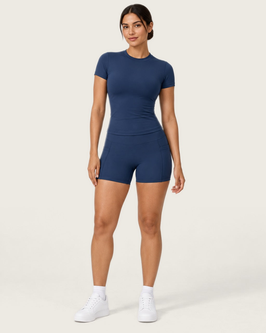 ROMY Studio Pocket Short Set in Navy — front view