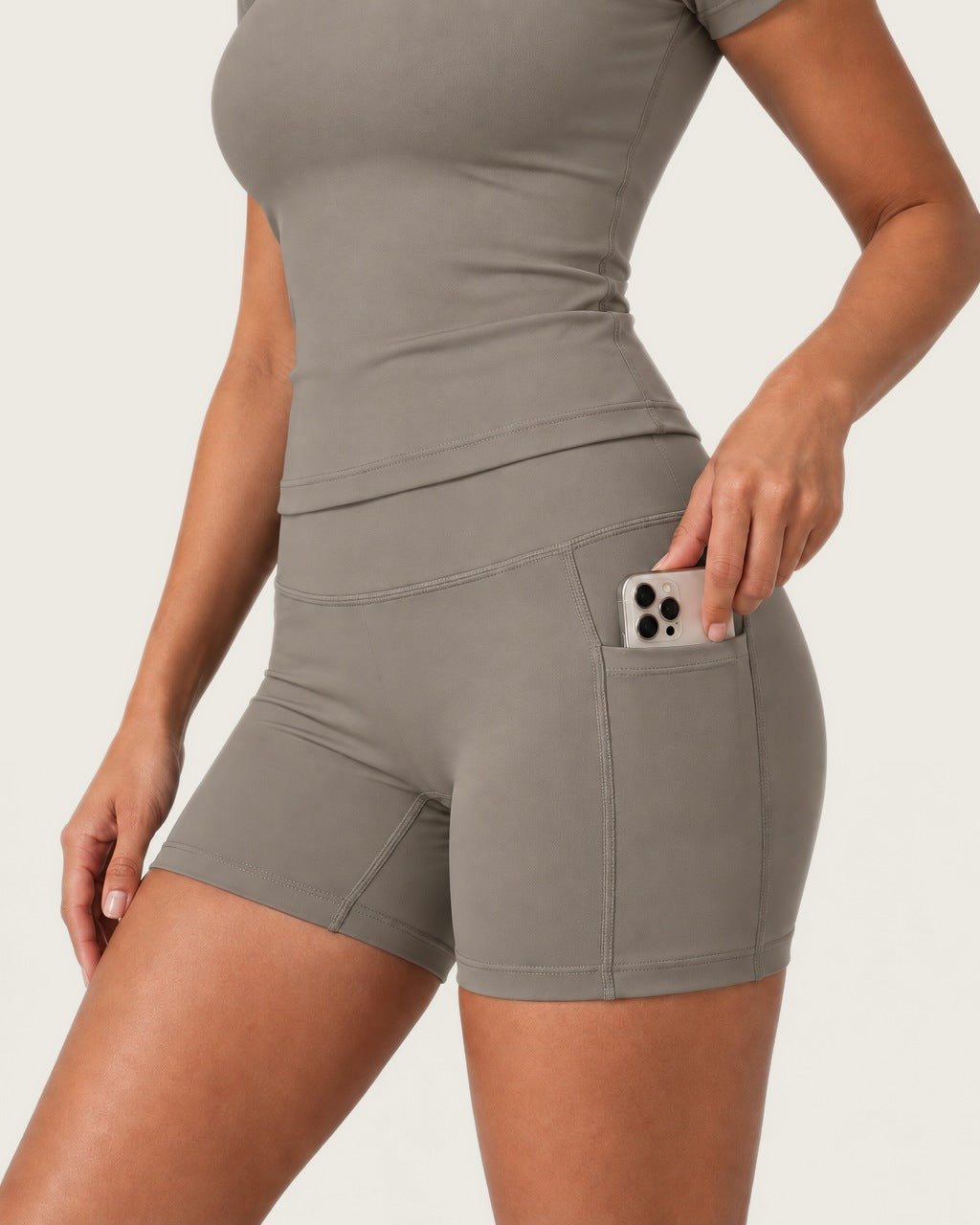 ROMY Studio Pocket Short Set in Taupe — product view