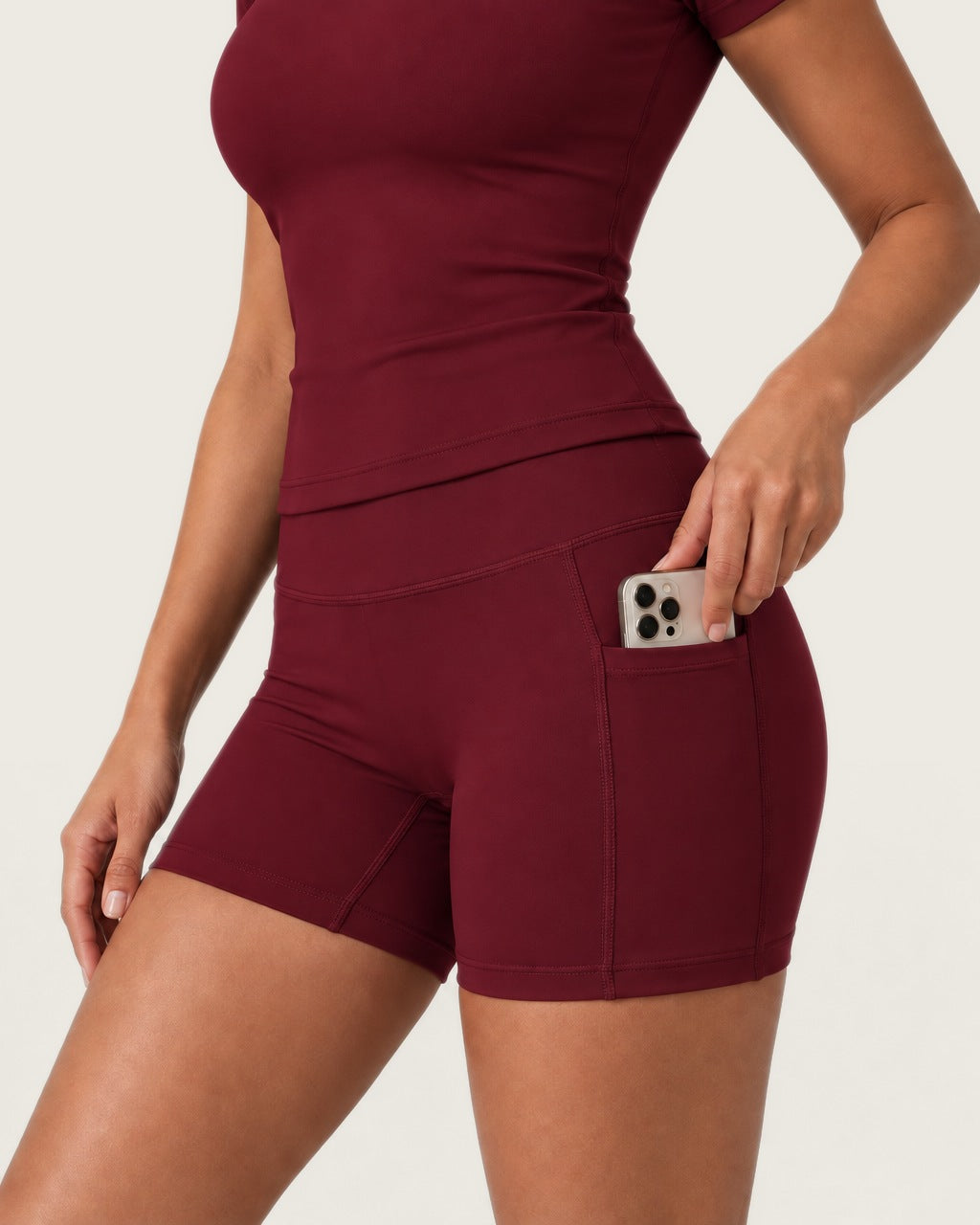 ROMY Studio Pocket Short Set in Wine — product view