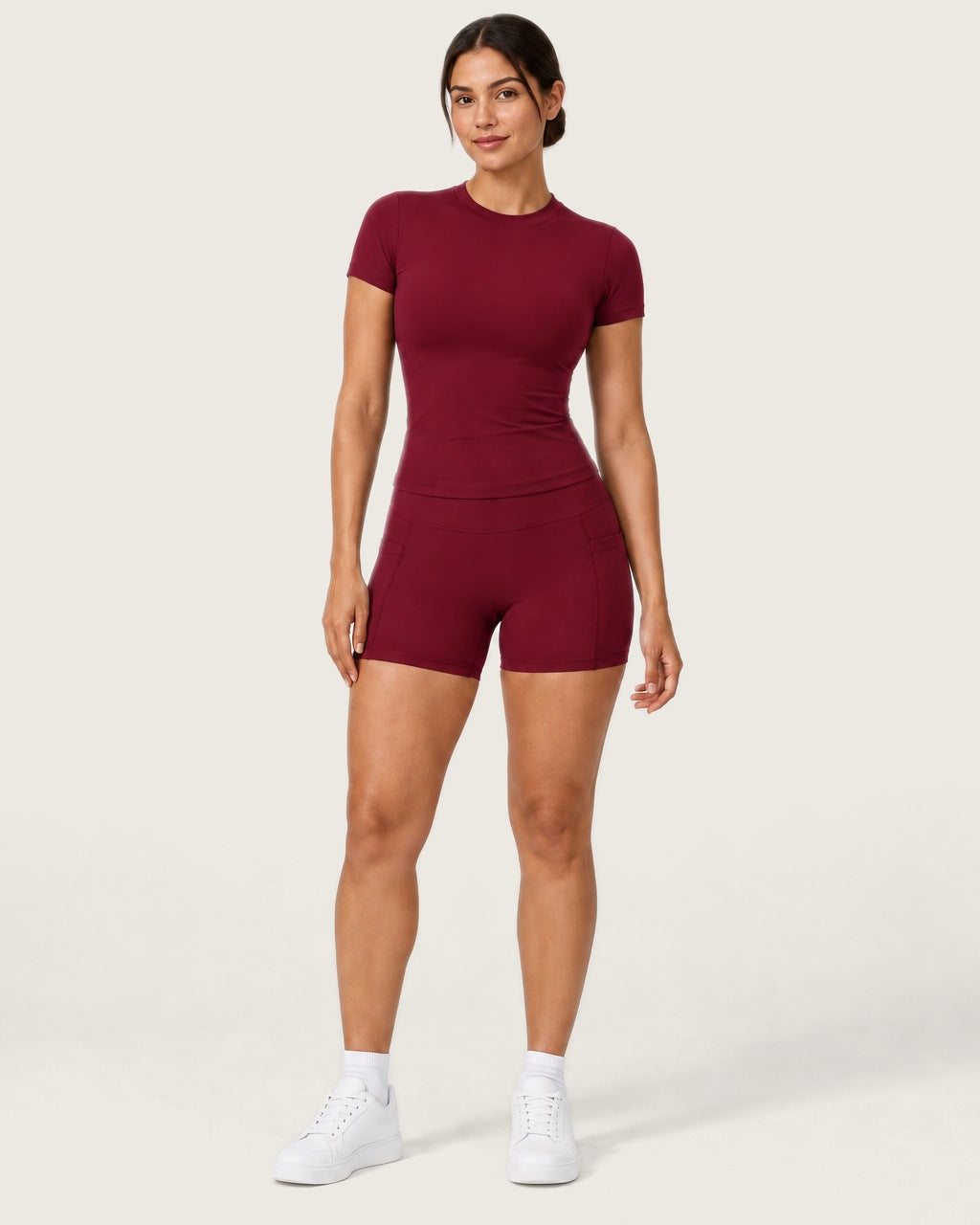 ROMY Studio Pocket Short Set in Wine — front view