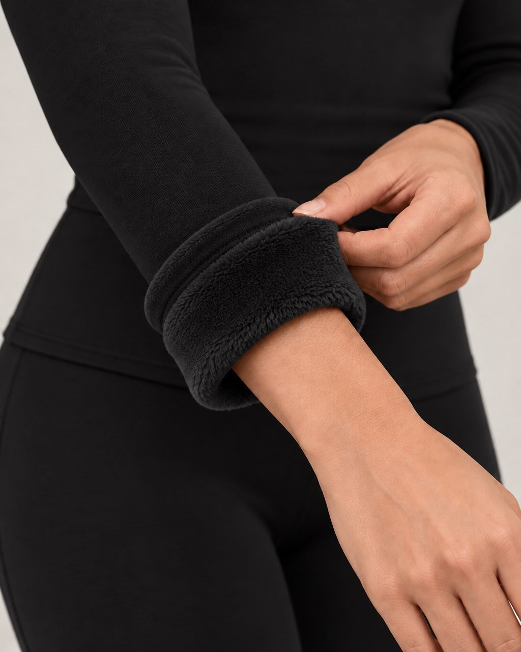 ROMY Studio Thermal Set in Black — close-up of waistband and fabric