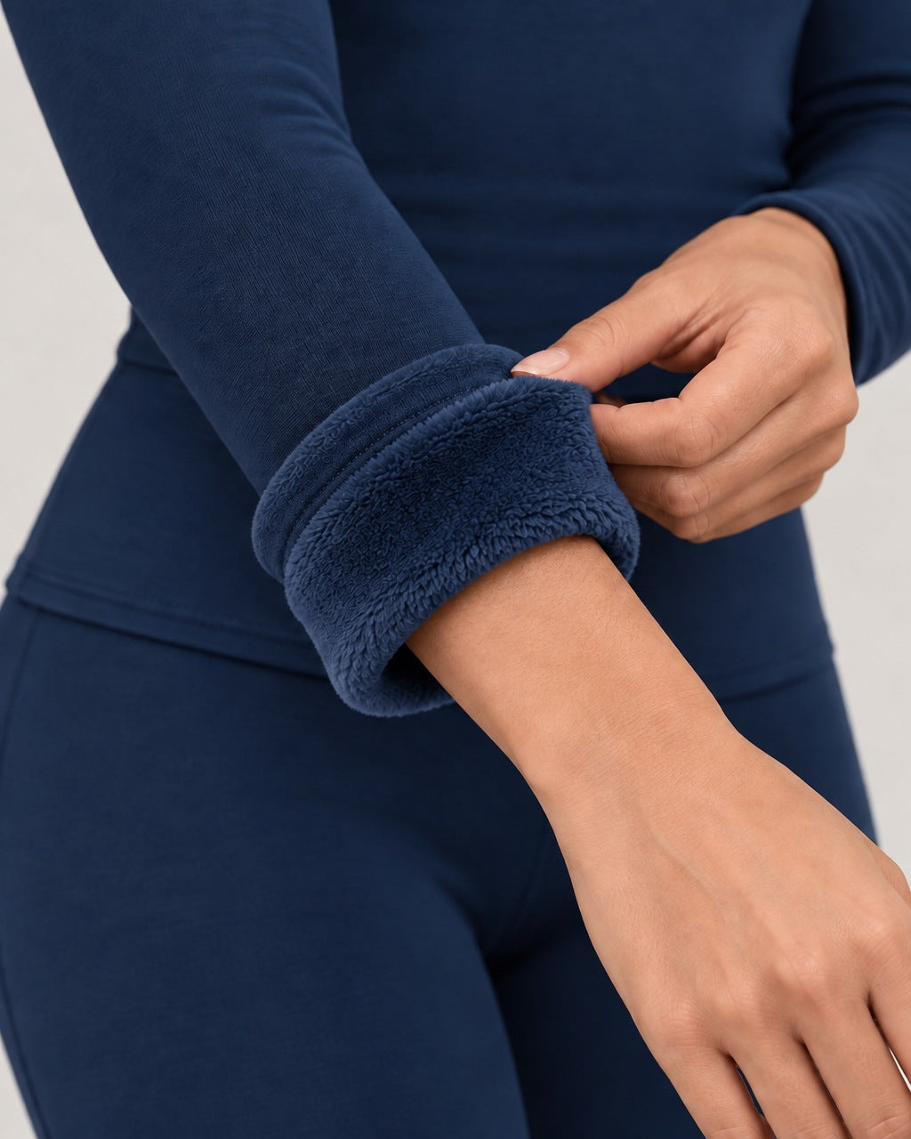 ROMY Studio Thermal Set in Navy — close-up of waistband and fabric