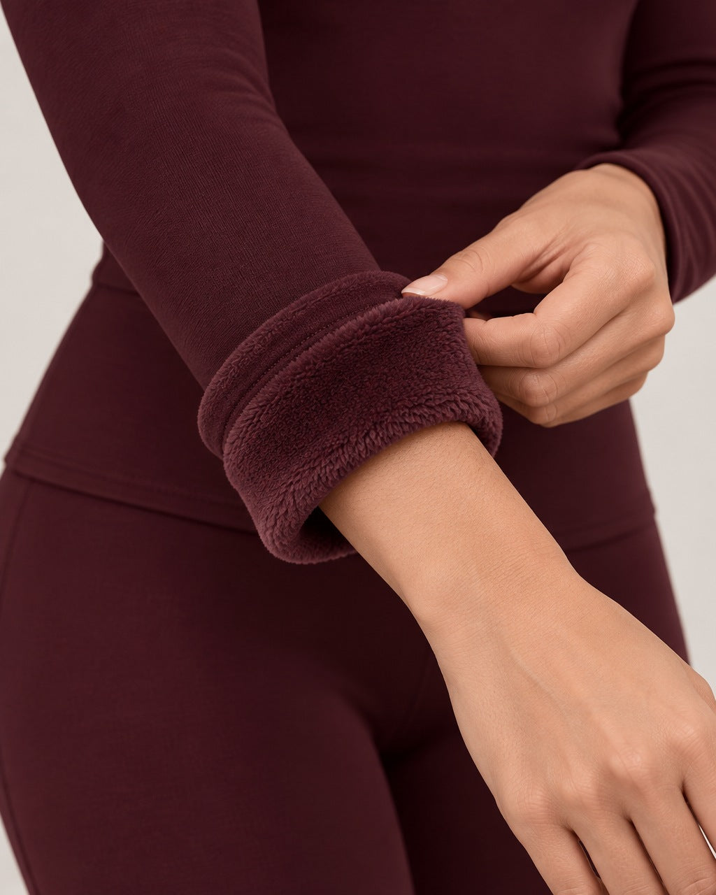 ROMY Studio Thermal Set in Wine — close-up of waistband and fabric