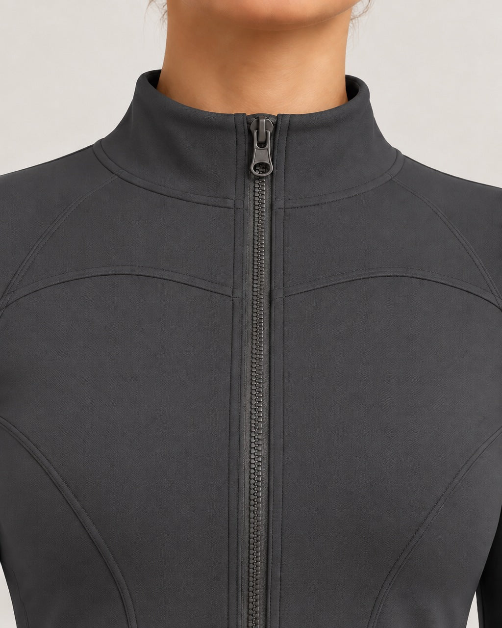 ROMY Studio Zip Set in Charcoal — close-up of waistband and fabric