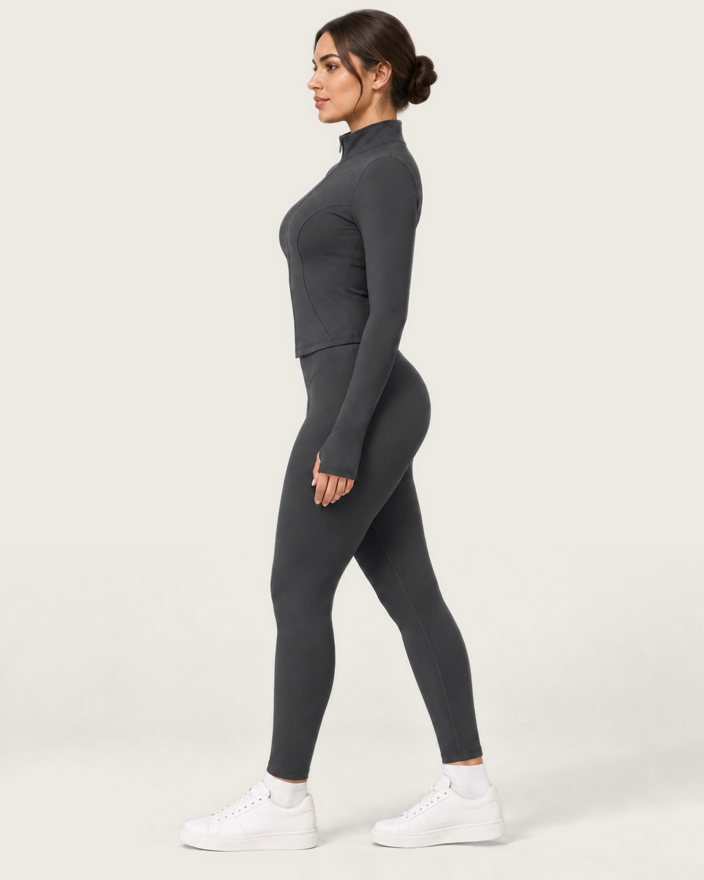 ROMY Studio Zip Set in Charcoal — side profile