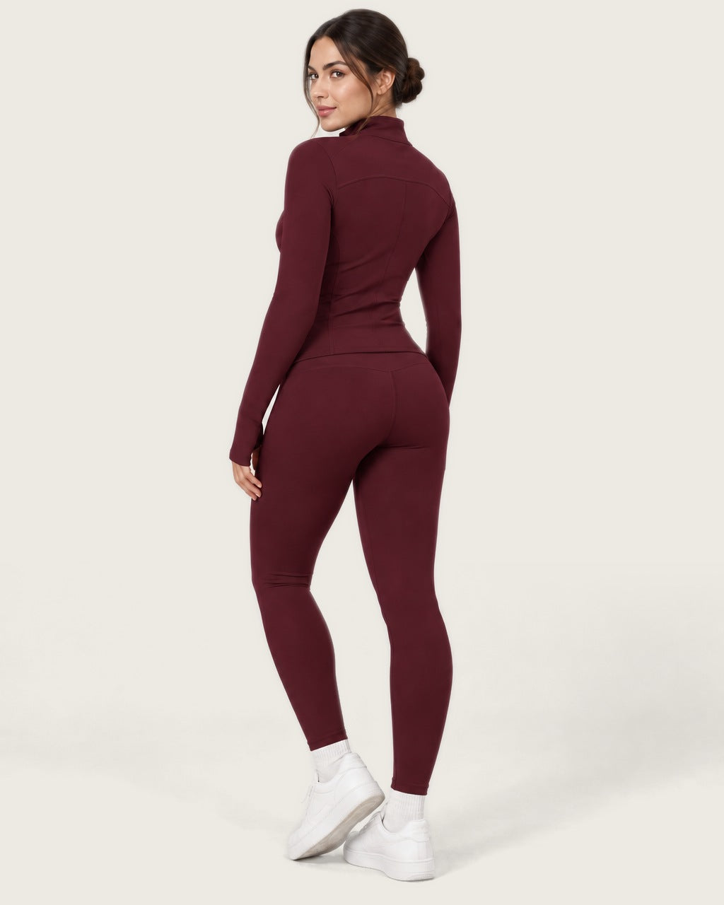 ROMY Studio Zip Set in Wine — three-quarter back view