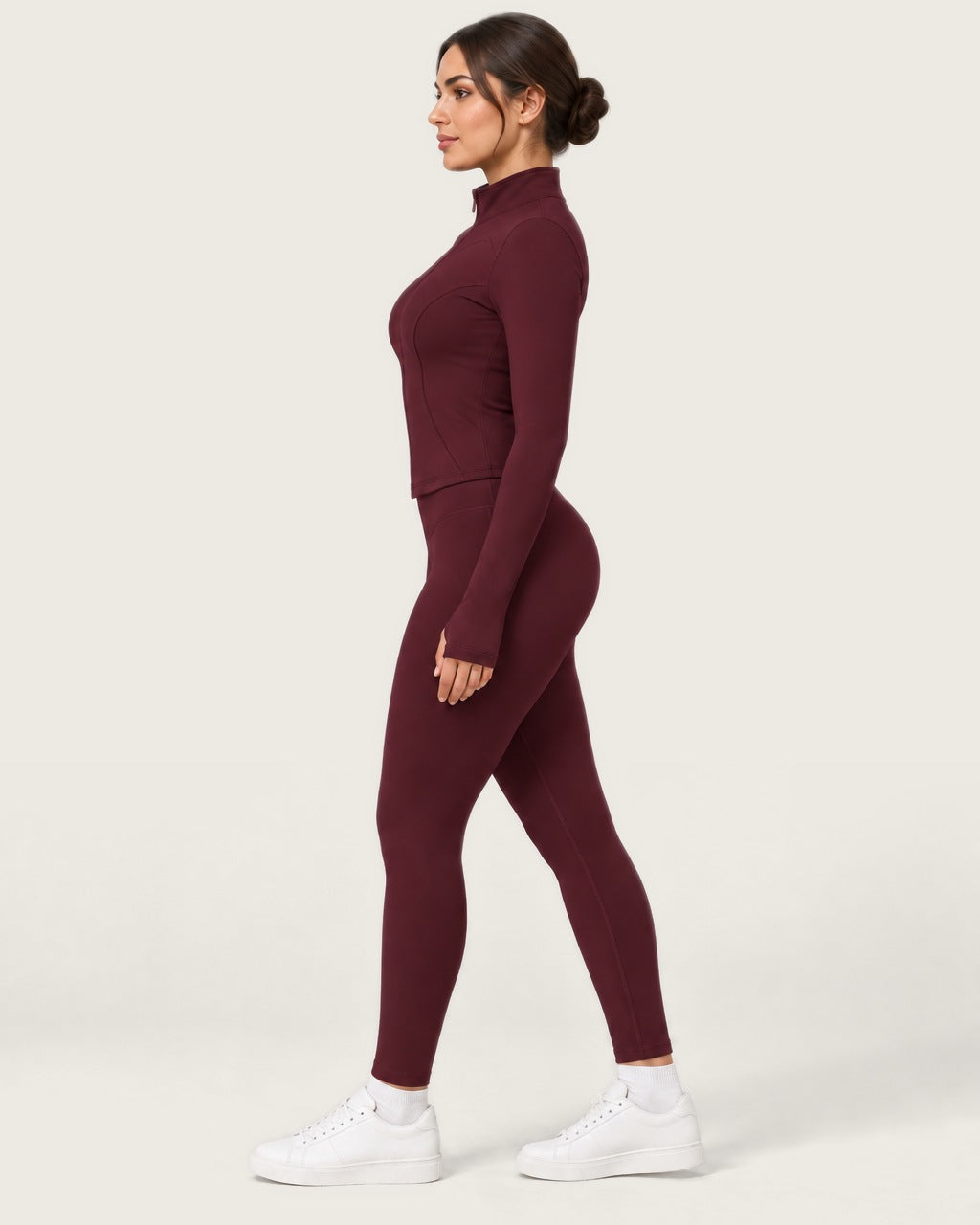 ROMY Studio Zip Set in Wine — side profile