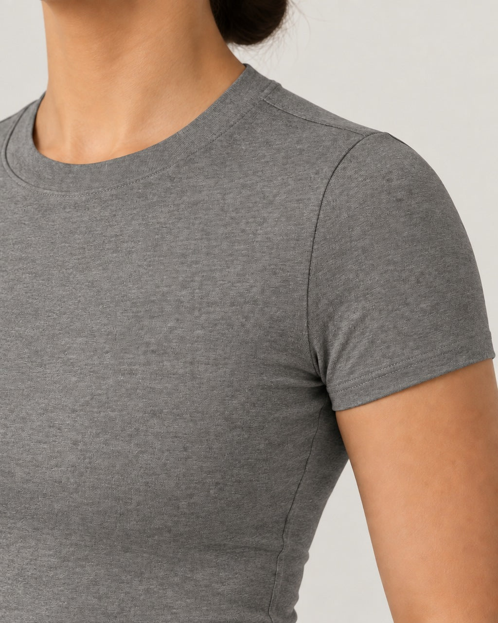 ROMY The Anchor Top in Heather Grey — close-up of waistband and fabric