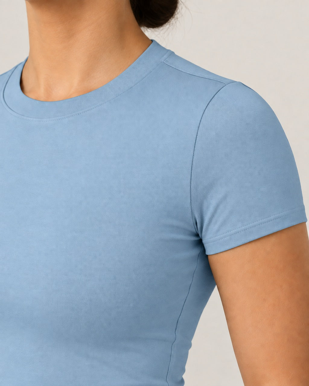 ROMY The Anchor Top in Sky — close-up of waistband and fabric