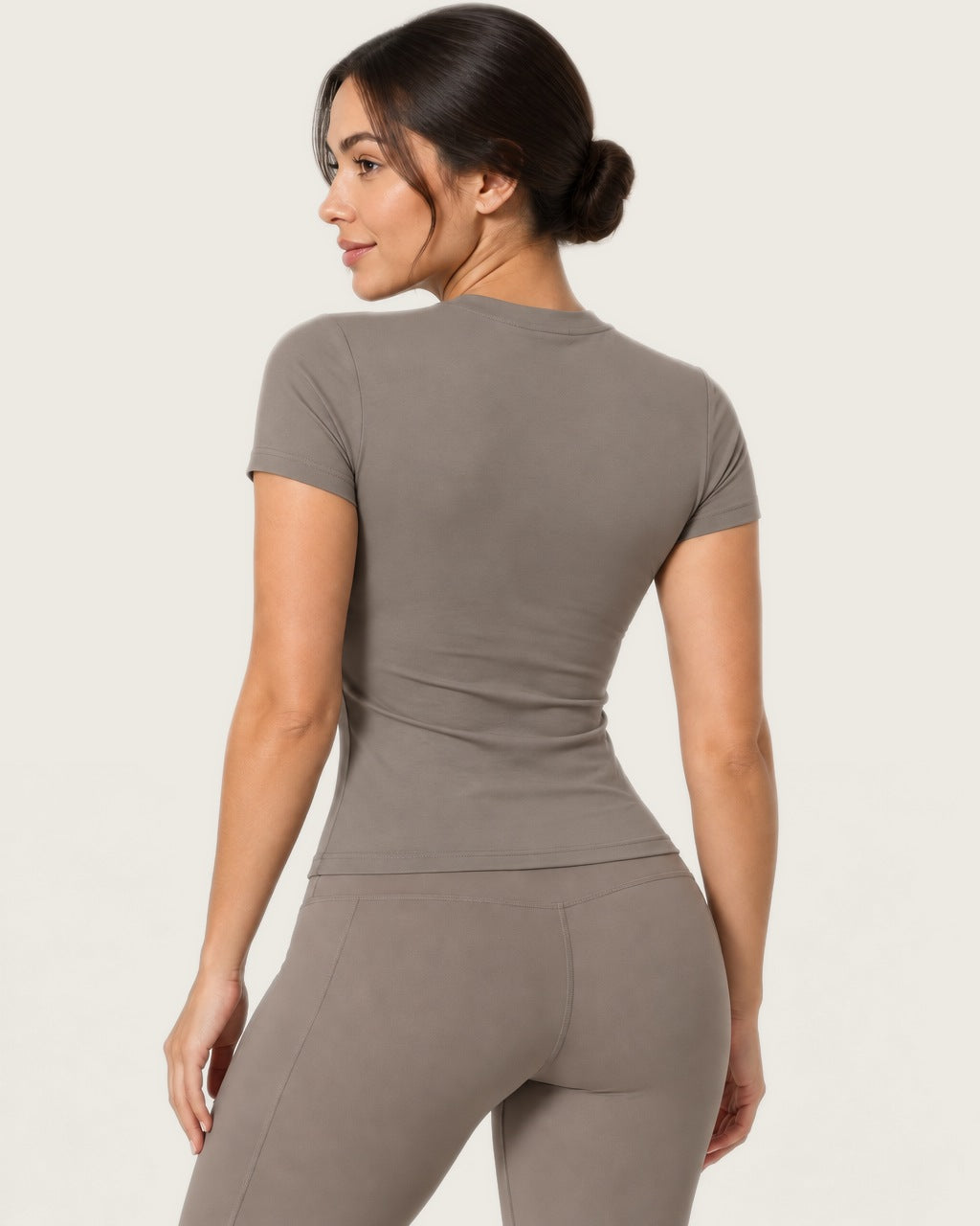 ROMY The Anchor Top in Taupe — three-quarter back view