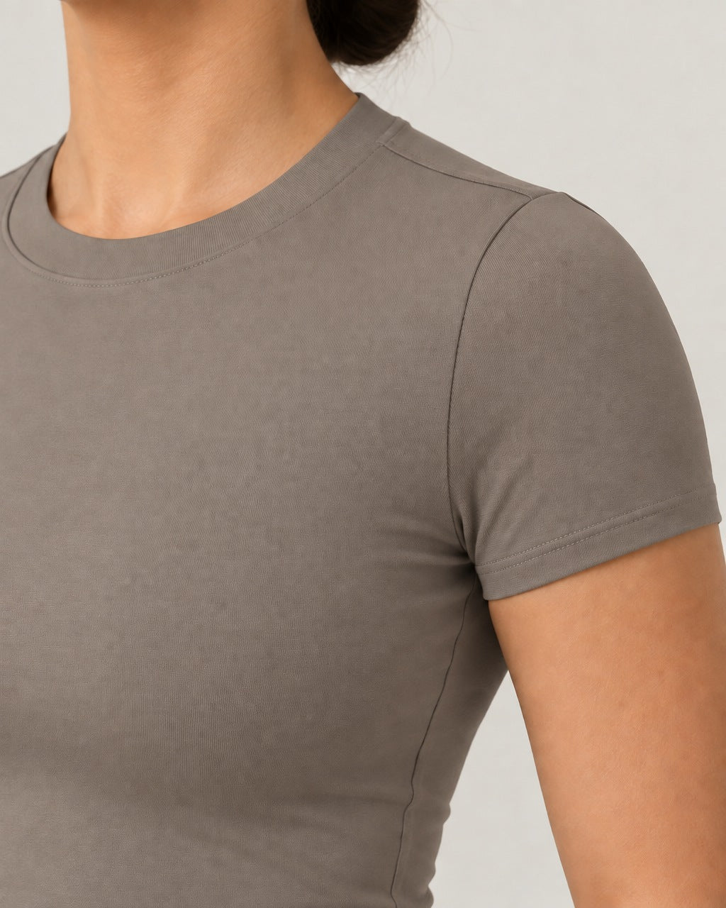 ROMY The Anchor Top in Taupe — close-up of waistband and fabric